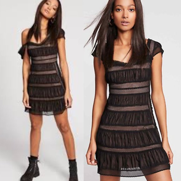 Free People Dresses & Skirts - New $250 FREE PEOPLE Black Nude Lace Party Dress 2